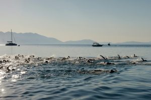 triathlon swimming competition in serene waters