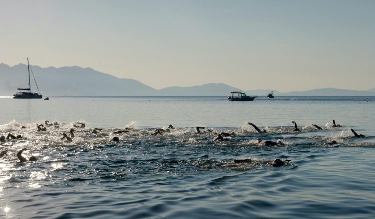 triathlon swimming competition in serene waters